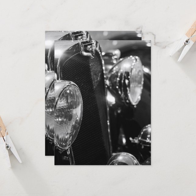 Carte Voiture vintage classique (Devant/Arrière en situation)