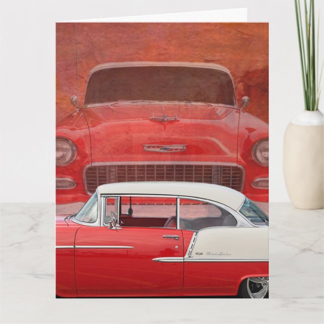 Carte Voitures classiques Chevy Bel Air Dodge Rouge Blan (Devant)