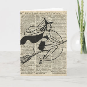 Carte Vol de sorcière sur le balai, Haloowen, collage