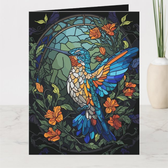 Carte Vol Humming Oiseau Colorful Verre (Devant)