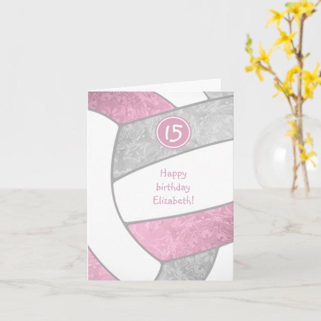 Carte volley-ball rose-gris poussiéreux anniversaire cha (Fleur jaune)