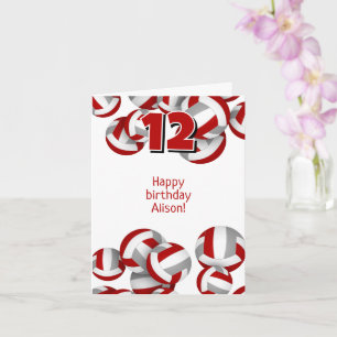 Carte volleyballs gris rouge enfants sports heureux anni