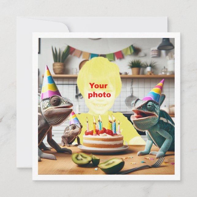 Carte Votre enfant avec des caméléons, anniversaire de l (Devant)