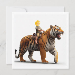 Carte Votre enfant chevauchant un tigre, mettez mon visa