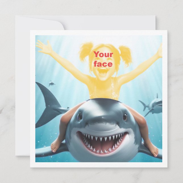 Carte Votre enfant montant un bébé requin, un grand requ (Devant)