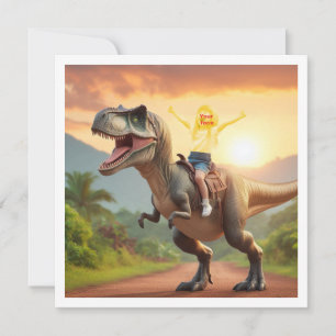 Carte Votre enfant montant un T-rex, mettez mon visage s