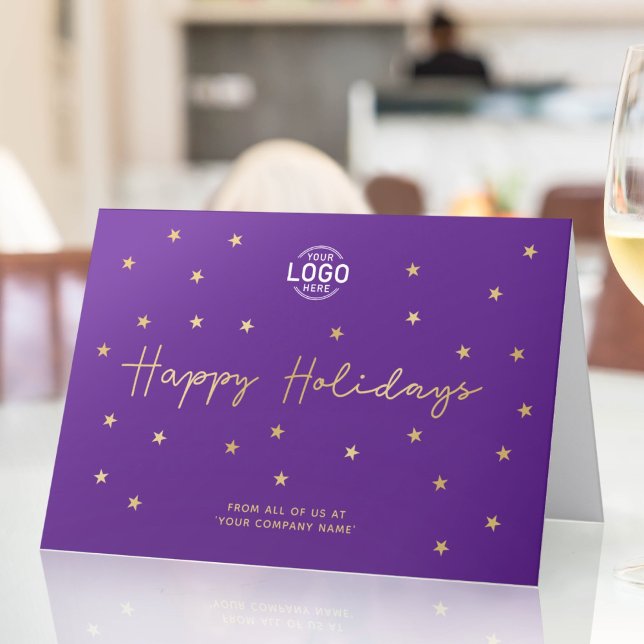 Carte Votre logo Gold Stars Moderne Purple Business Happ (Créateur téléchargé)