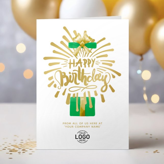 Carte Votre logo Green Gift Gold Fireworks Group Anniver (Créateur téléchargé)