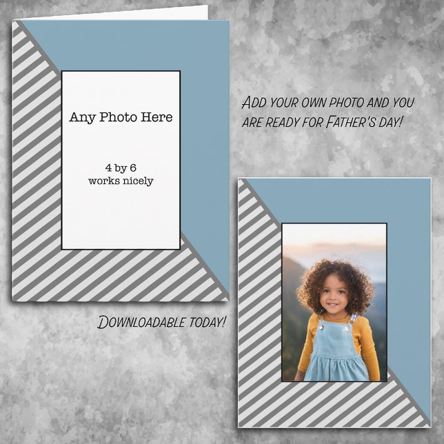Carte Votre photo dans une Fête des pères bleue et gris (Créateur téléchargé)