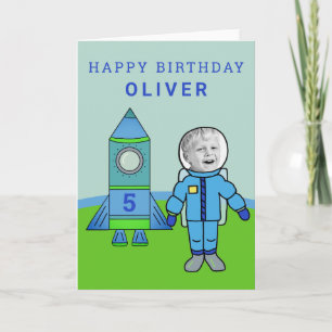 Carte Votre Photo Garçon Astronaute Fusée Anniversaire M