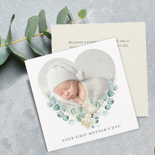 Carte Votre première photo de coeur floral Fête des Mère