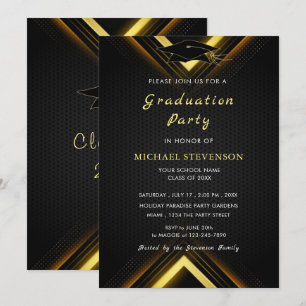 Carte Votre propre design Black Gold Graduation Invitati