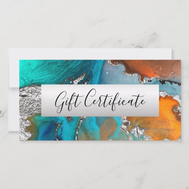Carte Voucher cadeau Turquoise Orange Silver Aquarelle (Devant)
