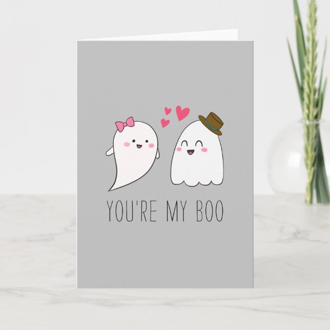 Carte Vous êtes mon Boo Halloween Kawaii Ghost Cute Grey (Devant)
