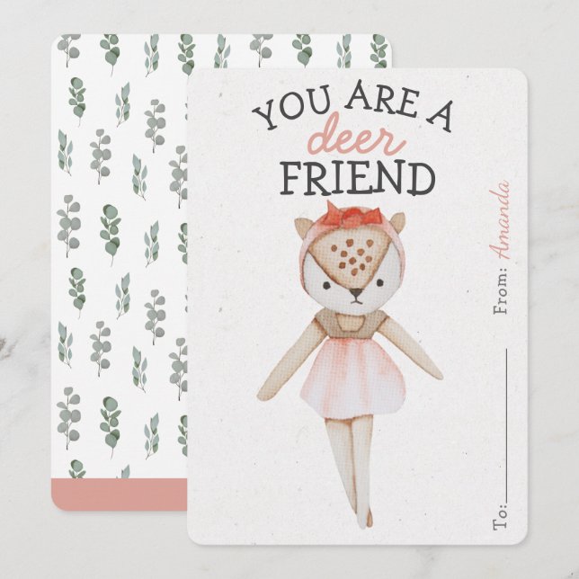 Carte Vous Êtes Un Ami De Cerf Fille Valentine Salle De  (Devant / Derrière)
