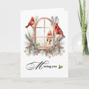 Carte Vous manquez les oiseaux cardinaux d'hiver dans la