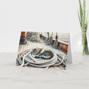 Carte Vous pensez à votre chat tabby endormi sur des cor