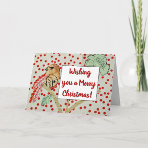 Carte "Vous souhaitant un Joyeux Noël" Rouge Oiseau de N