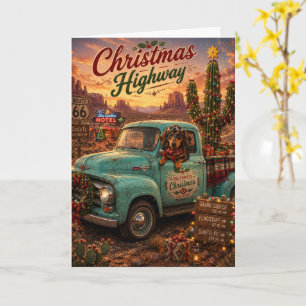 Carte Voyage de Noël en voiture avec un Dachshund sur la