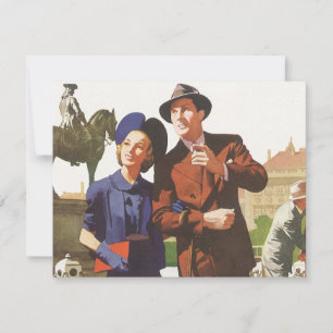 Carte Voyage Vintage, Touristes en Vacances faisant du T