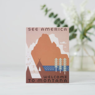 Carte Voyez l'Amérique Bienvenue au Montana, Voyage Anci