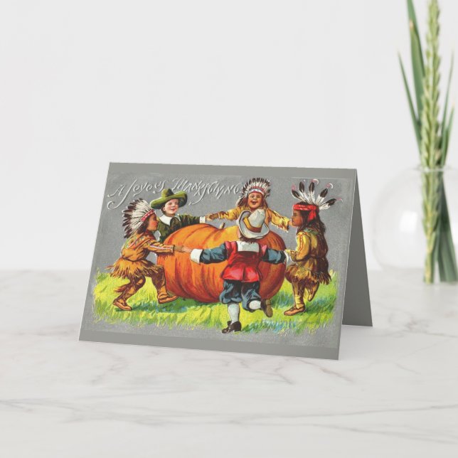 Carte Vtg Indian Thanksgiving anniversaire gourd e (Devant)