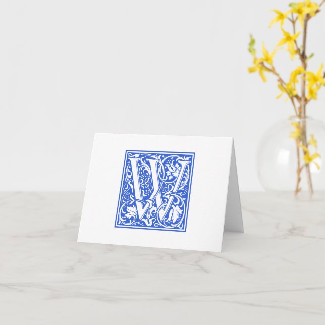 Carte W et enveloppe William Morris Blue Initial (Fleur jaune)