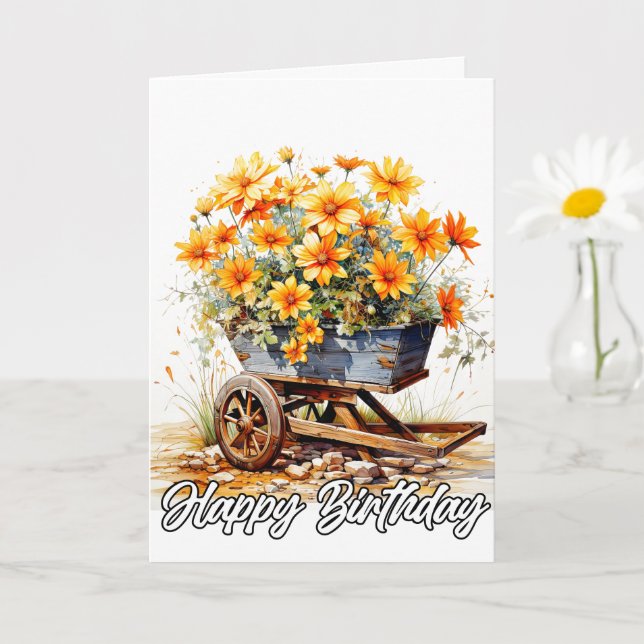 Carte Wagon De Jardin Plein De Belles Fleurs Fraîches (Petite plante)