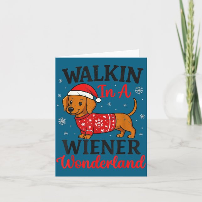 Carte Walking In Weiner Wonderland Mini Dachshund Christ (Devant)