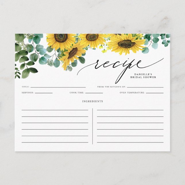 Carte Watecolor Sunflowers et Eucalyptus Recette (Devant)