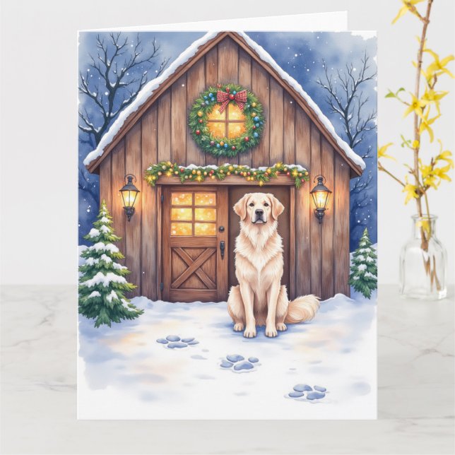 Carte Watercolor Anatolian Shepherd Dog Rustic Barn (Fleur jaune)