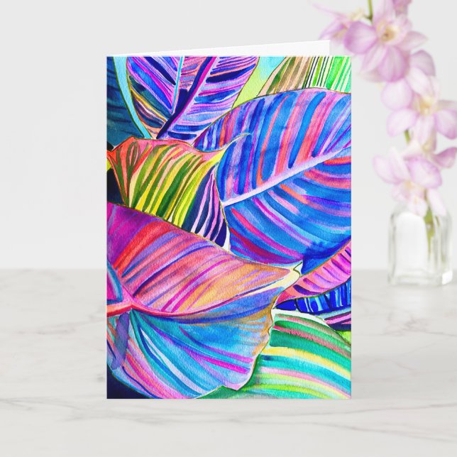 Carte Watercolor art canna tropicale feuilles (Orchidée)