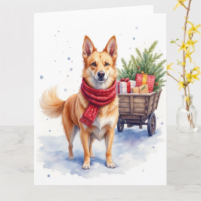 Carte Watercolor Australian Stumpy Tail Cattle Dog (Fleur jaune)