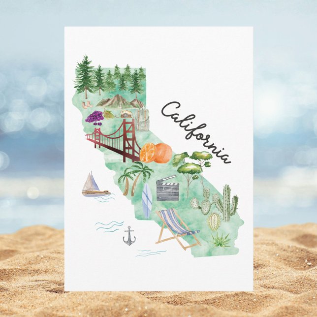 Carte Watercolor California State Art Map Flat Greeting (In situ)