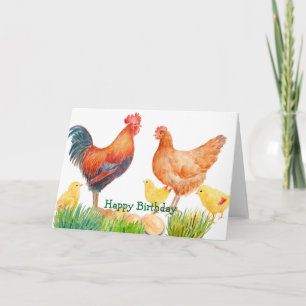 Carte Watercolor Chicken Family Birthday Card