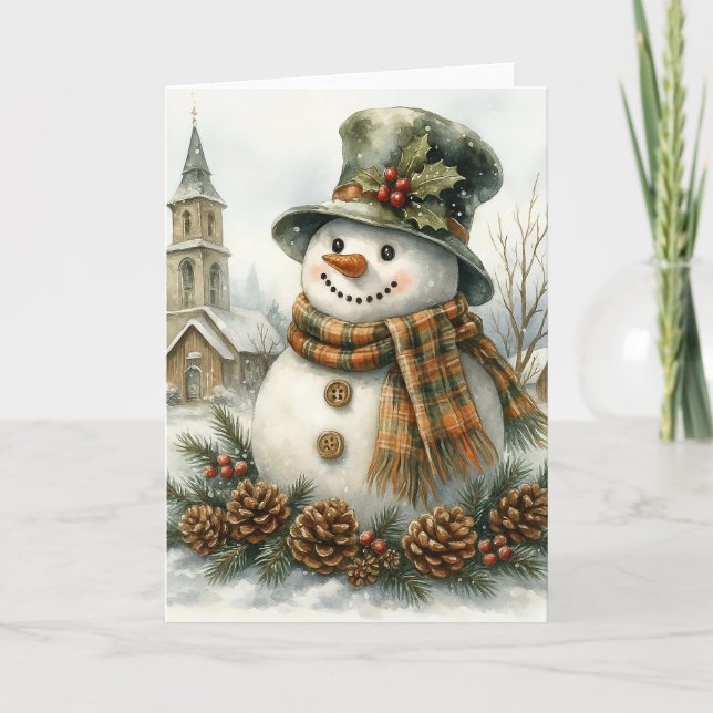 Carte Watercolor Christmas Snowman Cozy Winter Holiday  (Devant)