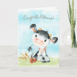 Carte Watercolor Cow Farm Congratulations