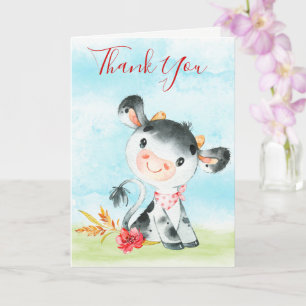 Carte Watercolor Cow Farm Thank You