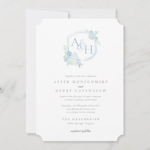 Carte Watercolor Crest Floral Monogramme Mariage Invitat