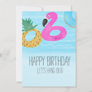 Carte Watercolor Flamant rose Piscine tropicale Annivers
