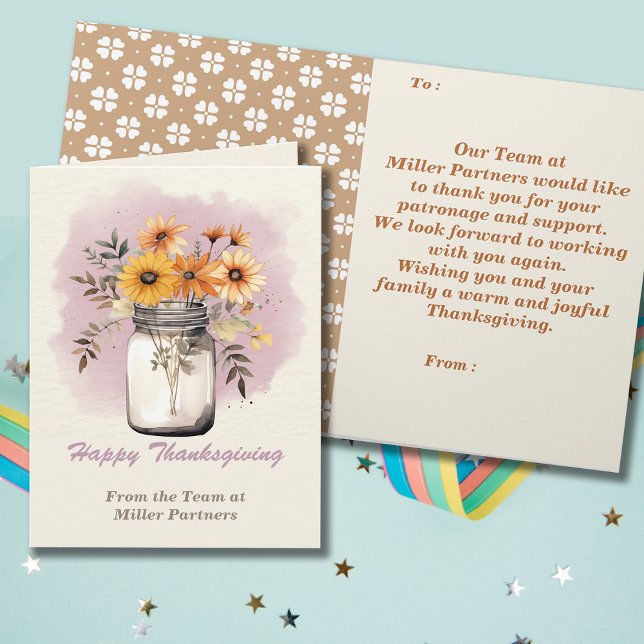 Carte Watercolor Floral Business Company Thanksgiving (Créateur téléchargé)