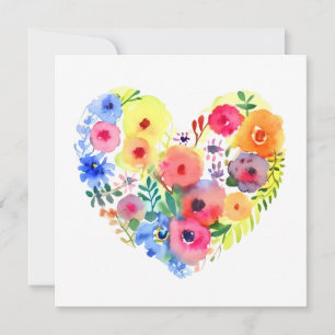 Carte Watercolor Floral Heart Wreath