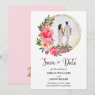 Carte Watercolor Floral Wedding Enregistrer la date