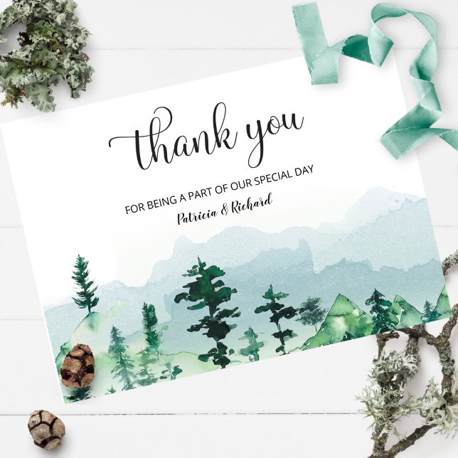 Carte Watercolor Forest Merci Mariage extérieur (Créateur téléchargé)