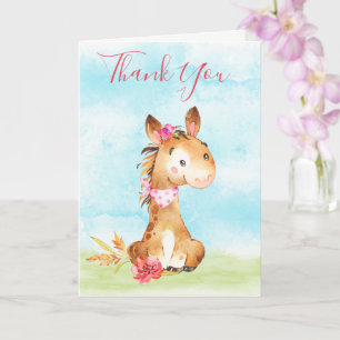 Carte Watercolor Girl Horse Farm Merci