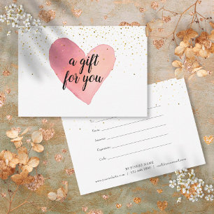 Carte Watercolor Heart Gold Sprinkings Certificat cadeau