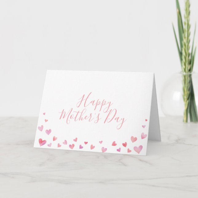 Carte Watercolor Hearts Happy Mother's Day Card (Devant)