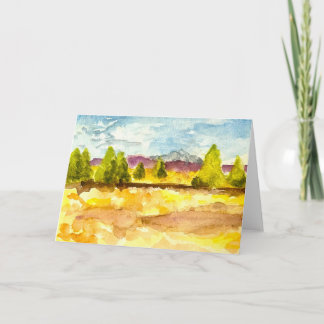 Carte Watercolor Landscape Trees Mountain Clouds Card