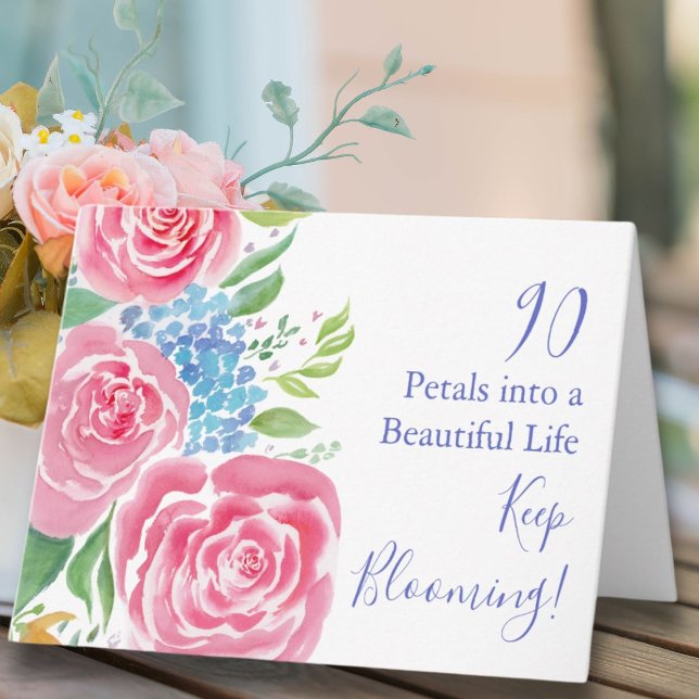 Carte Watercolor Loose Roses & Hydrangea 90e anniversair (Créateur téléchargé)
