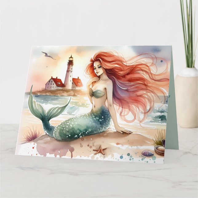 Carte Watercolor Mermaid by Lighthouse Shore (Devant)